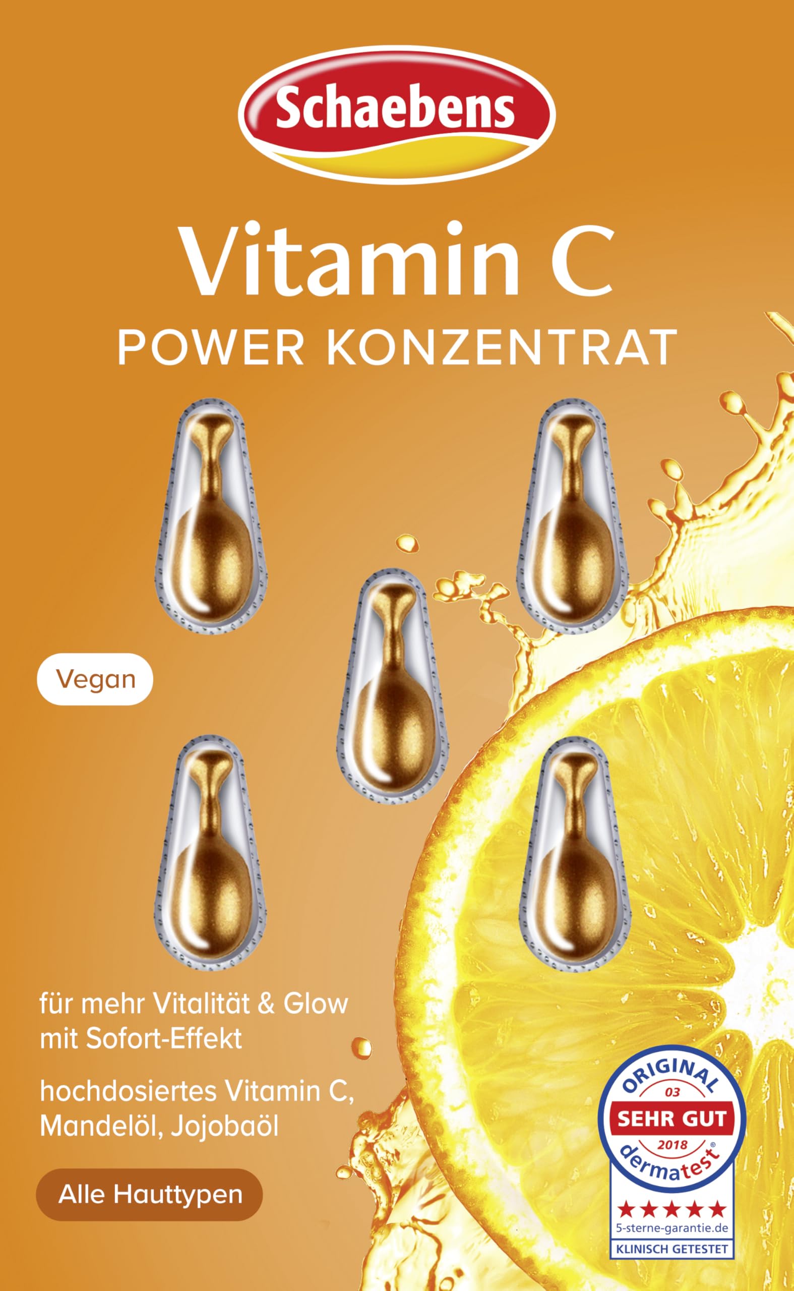 Schaebens Vitamin C Power Concentrate packaging with vegan 3x5 set for radiant skin