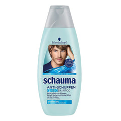 Schauma anti-dandruff shampoo bottle close-up for a clean, refreshed scalp.