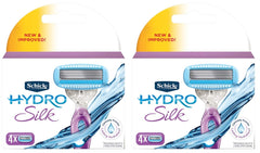 Schick Hydro Silk cartridges 2-pack in box, designed for gentle shave and skin protection.