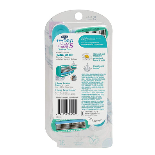 Schick Hydro Silk razors with water-activated serum for moisture up to two hours.