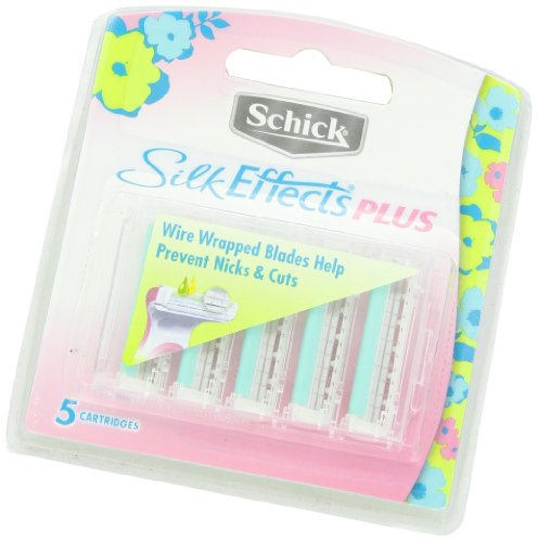 Schick Hydro Silk Effects Plus packaging shot highlighting five-count refill pack.