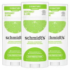 Schmidt's Bergamot + Lime three-pack deodorants offer aluminum-free freshness for daily wear