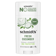 Schmidt's Fresh Cucumber deodorant bottle offers all-day odor protection with natural ingredients.