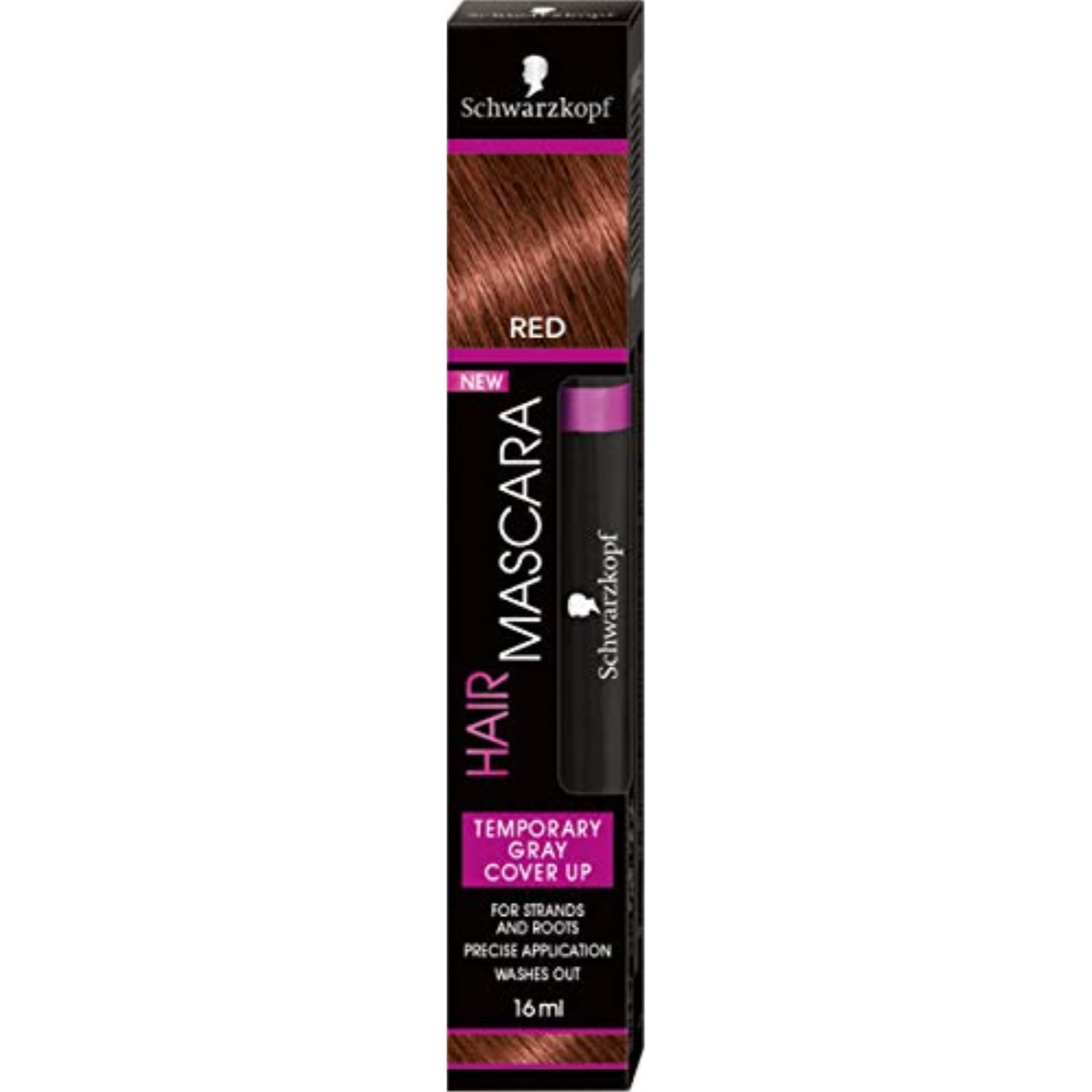 Schwarzkopf Hair Mascara Red delivers natural-looking grey coverage on roots.