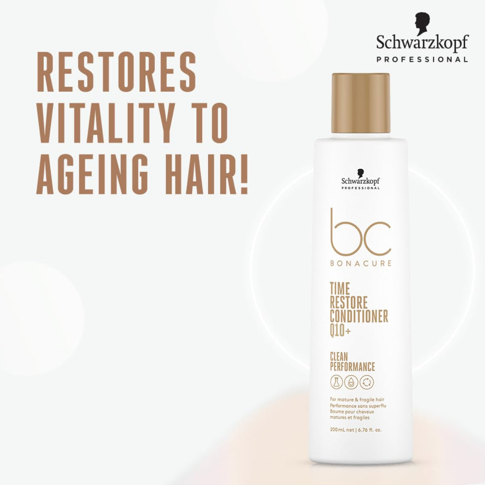 Schwarzkopf Professional BC Bonacure Q10+ Time Restore conditioner paired with glossy, manageable strands.