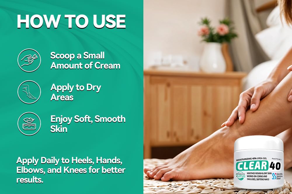 Scientific Solutions Global CLEAR 40% Urea Gel on feet targets calluses and corns