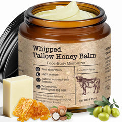 Scosvvi whipped tallow honey balm bottle close-up for skin hydration