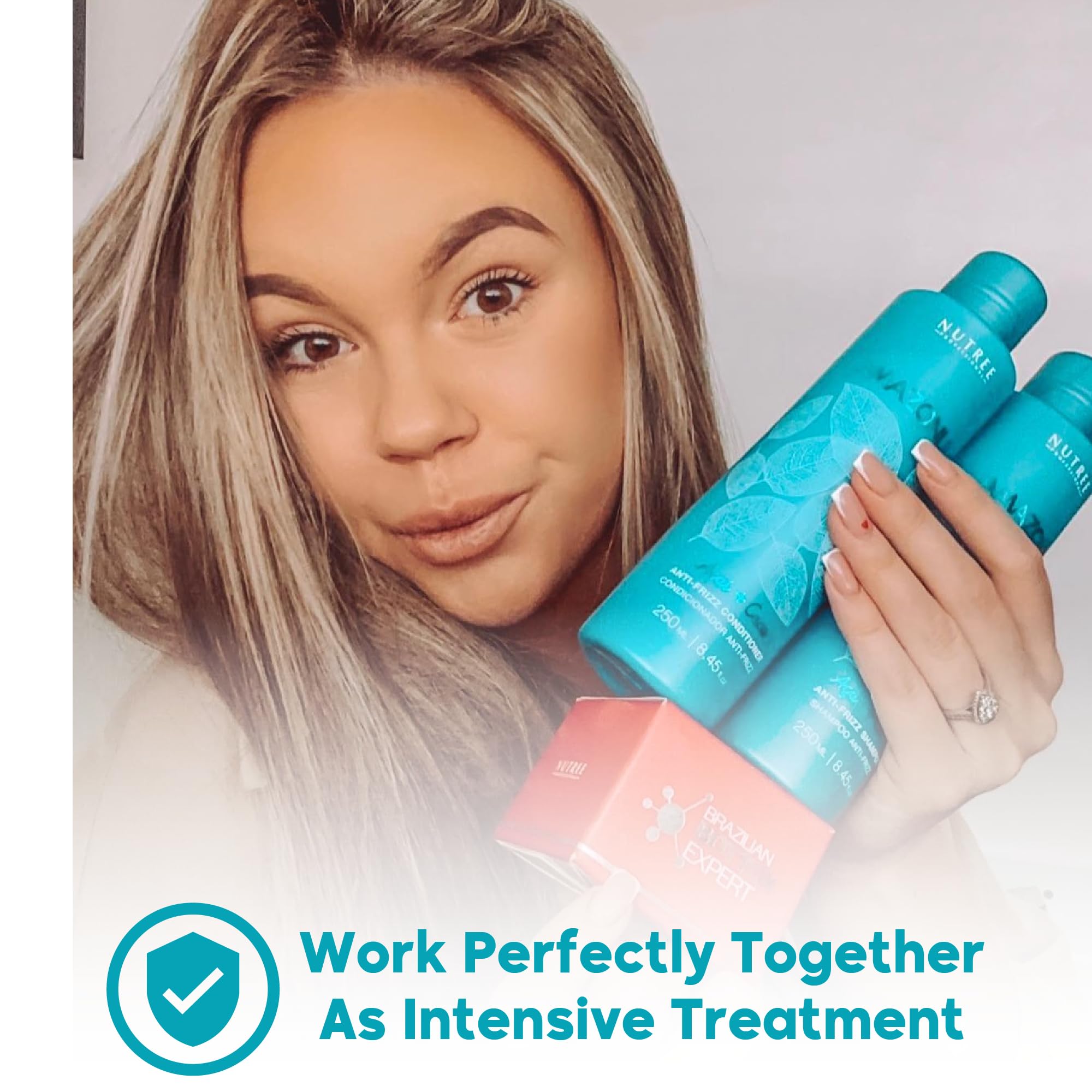 Scotch-Brite Amazonliss conditioner bottle highlights frizz control and lasting softness.
