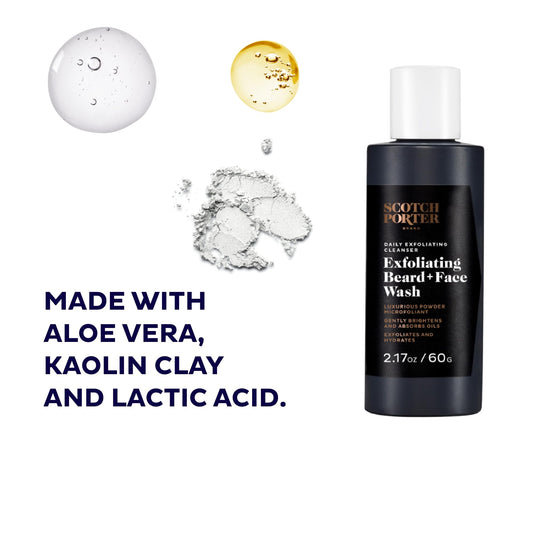 Scotch Porter exfoliating beard wash powder to foam demonstrates easy transformation for daily cleansing.