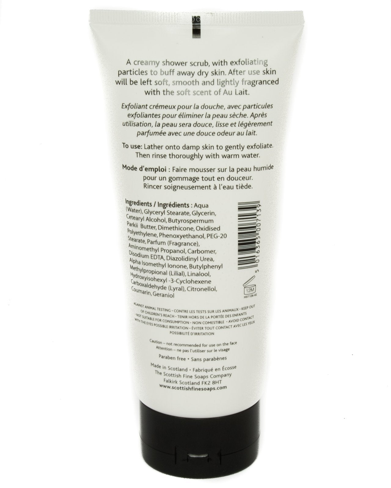 Scottish Fine Soaps Au Lait exfoliating body scrub tub provides creamy texture for daily pampering