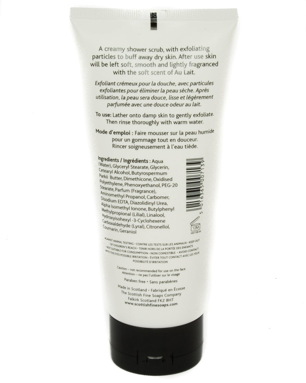 Scottish Fine Soaps Au Lait exfoliating body scrub tub provides creamy texture for daily pampering