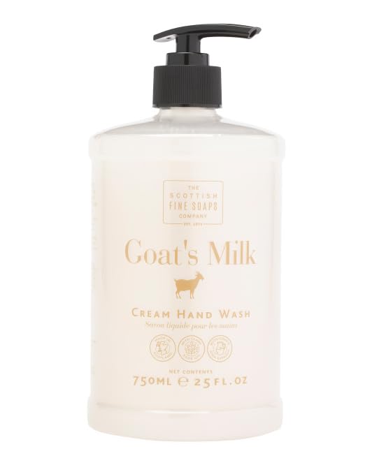Scottish Fine Soaps Goats Milk Cream Hand Wash label closeup highlights creamy lather and daily use
