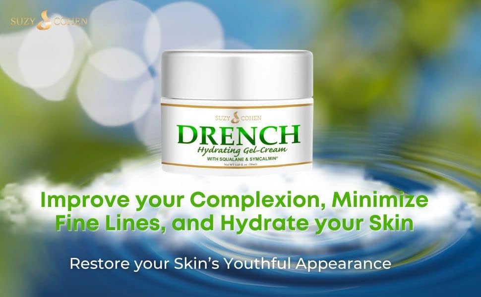 Fragrance-free packaging highlighting Script Essentials Suzy Cohen Drench Face Cream gentle formula.