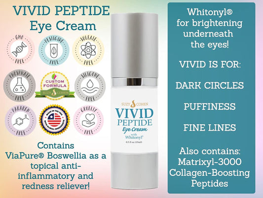 Script Essentials VIVID Eye Cream jar, creamy texture ideal for delicate under-eyes.