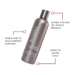 Scruples Clearet shampoo label close-up; deodorizing formula insight.
