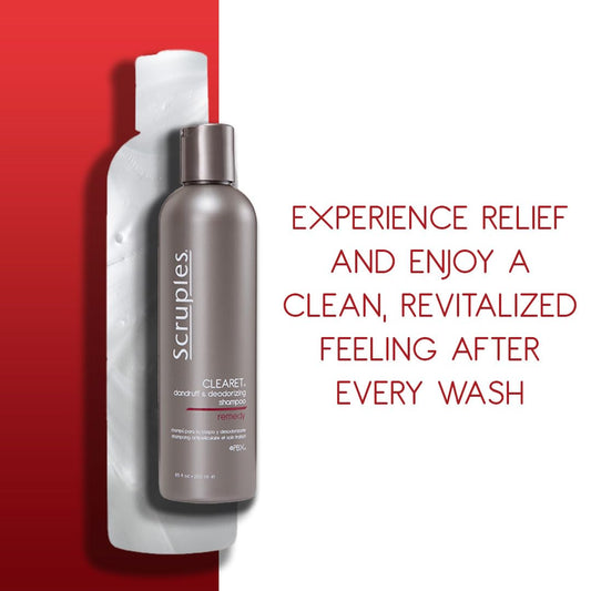 Scruples Clearet shampoo lather close-up; thorough cleansing for scalp comfort.
