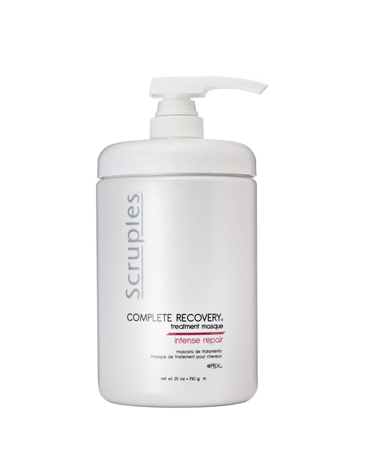 Scruples Complete Recovery Masque bottle offering deep conditioning for damaged, chemically treated hair.