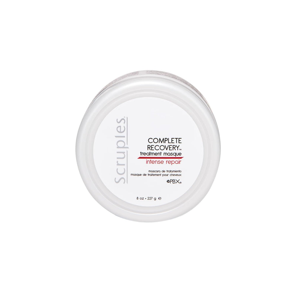 Scruples Complete Recovery Masque packaging shown, signaling salon-grade hydration.