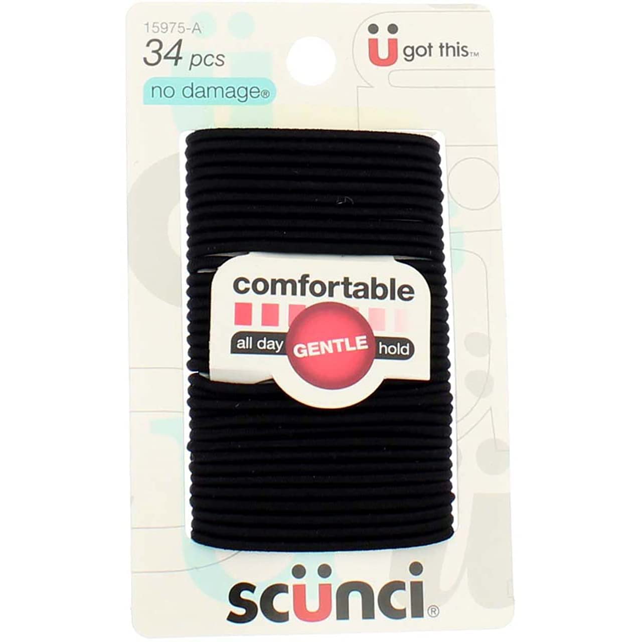 The Scunci Effortless Beauty 3-pack 34-count elastics shown for everyday styling.