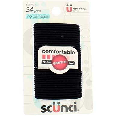 Scunci Effortless Beauty black elastics used on a ponytail for quick styling.