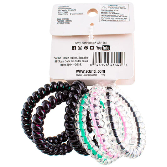 Close-up of Scunci Spiral Ponytailers with NS Inner Core highlighting inner core design for strong grip