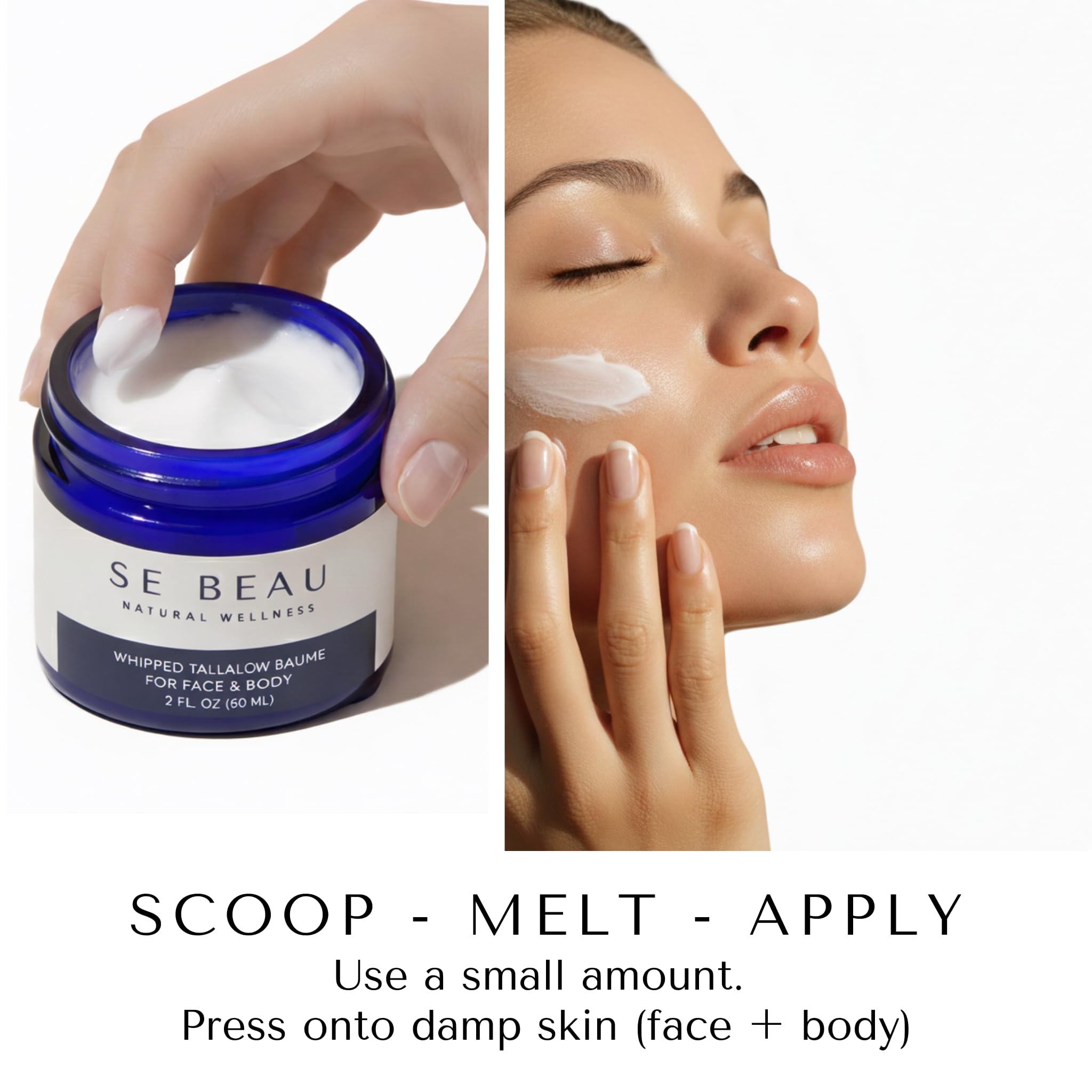 Se Beau Tallow Balm being applied to the face with a light, fast-absorbing feel