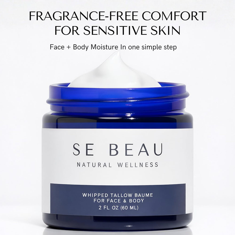 Se Beau Tallow Balm bottle showing honey and calendula infusion for soothing skin