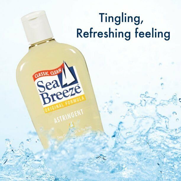 Sea Breeze Astringent Original 10oz label closeup highlights classic scent and bottle design.