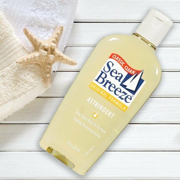 Sea Breeze Astringent Original 10oz travel-ready bottle for on-the-go refreshing cleanse.
