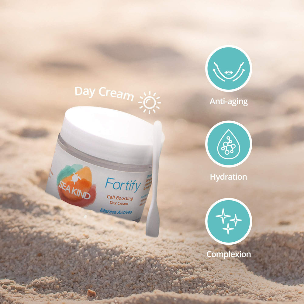Close-up of Sea Kind Fortify Day Cream texture, showcasing creamy, smooth consistency.