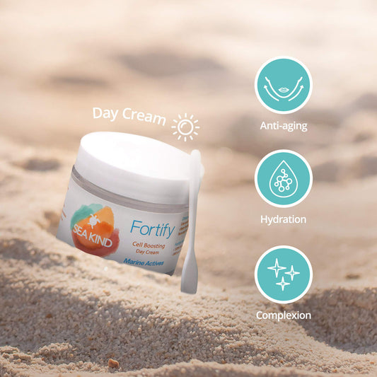 Close-up of Sea Kind Fortify Day Cream texture, showcasing creamy, smooth consistency.