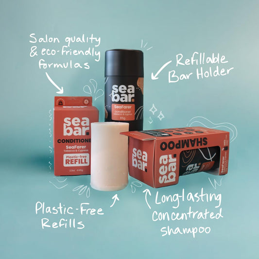SeaBar conditioner bar close-up for deep conditioning and smooth, detangled hair.