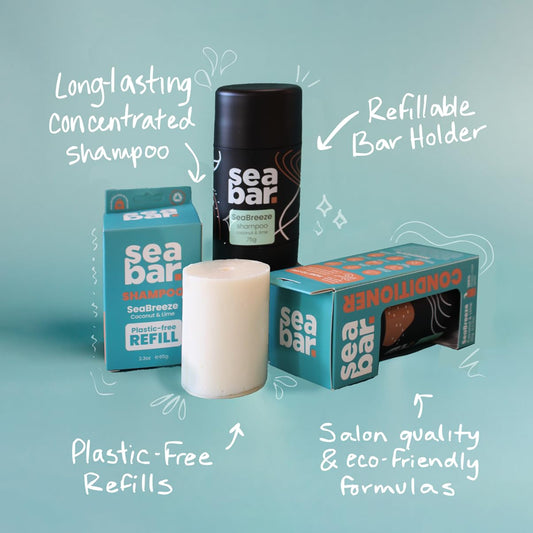 SeaBar conditioner bar in hand, showing smooth application and deep conditioning benefits