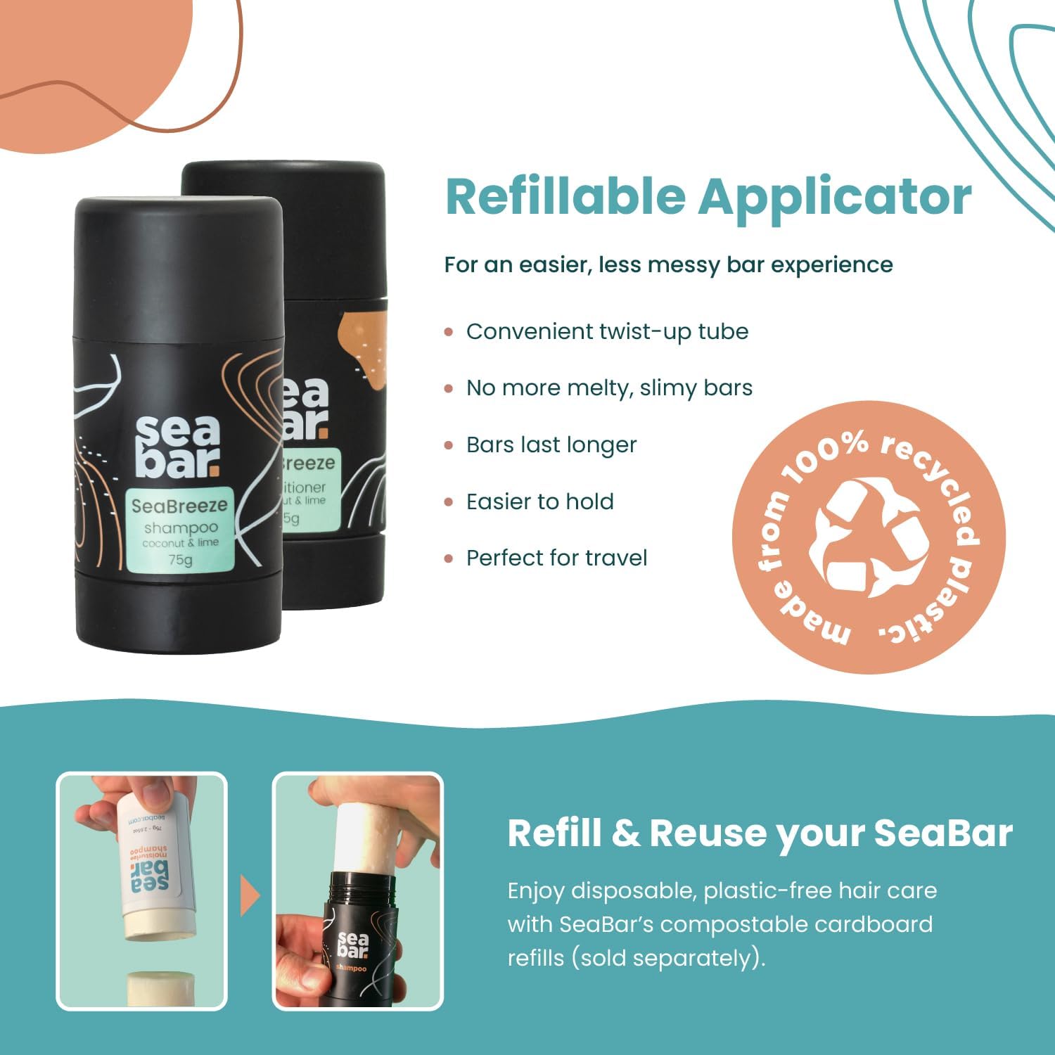 SeaBar ingredients close-up with shea, coconut oil and caffeine signaling natural nourishment