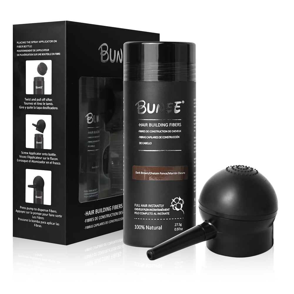 Seaboll hair-building fibers in dark brown kit for natural, seamless coverage.