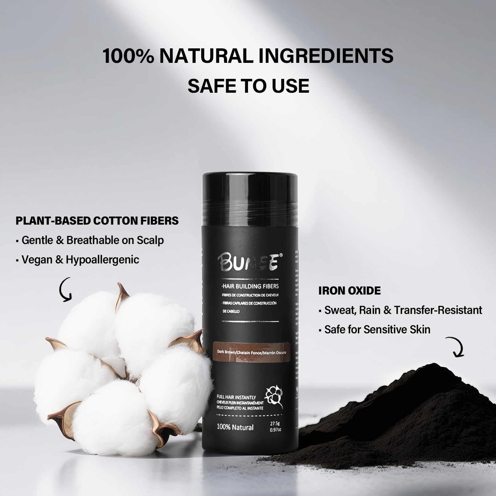 Seaboll hair-fibers offer all-day thickening with sweat resistance.