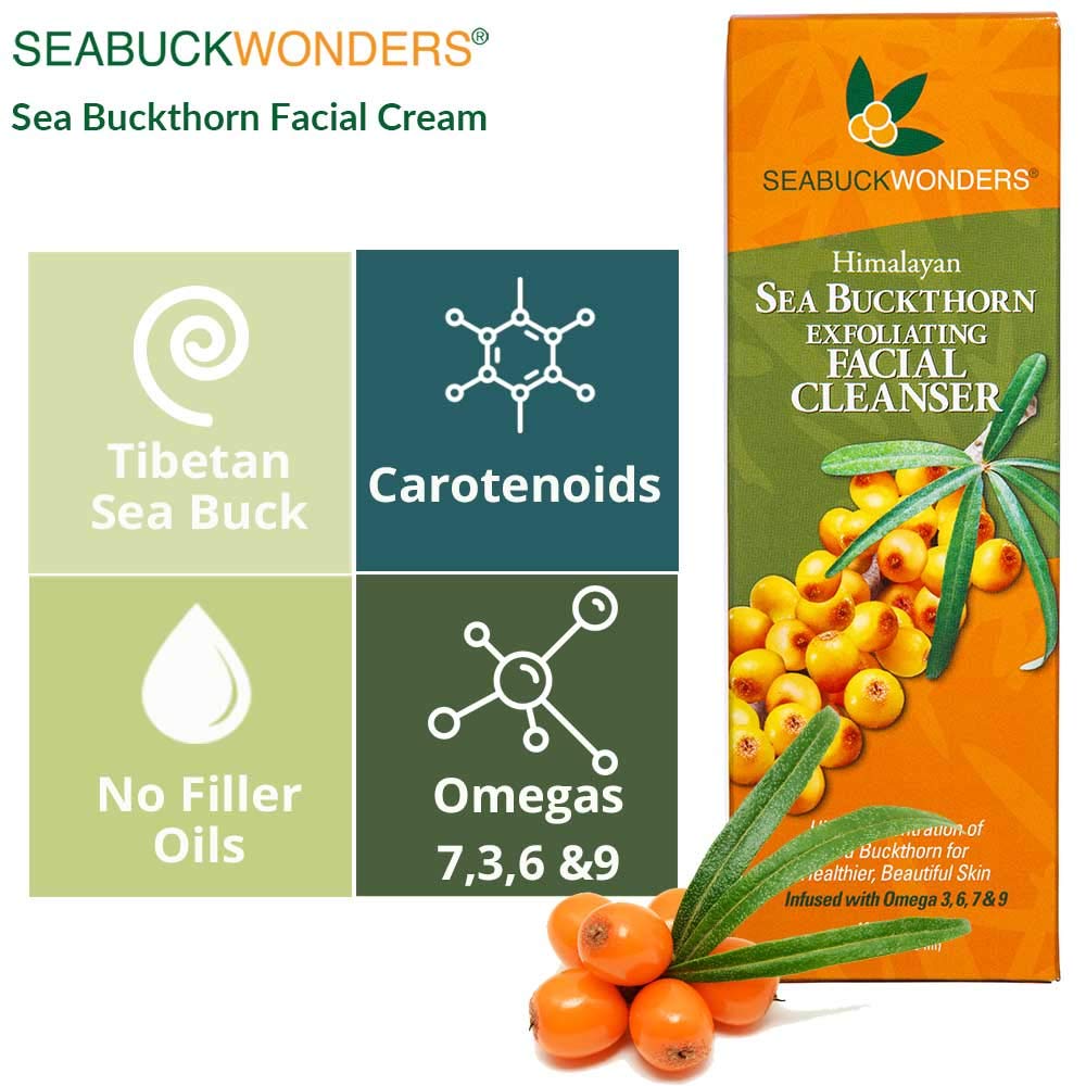 SEABUCKWONDERS cleanser on bathroom sink setup for a clean skincare routine