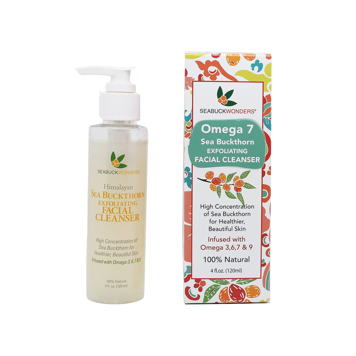 SEABUCKWONDERS Sea Buckthorn Exfoliating Face Wash bottle offers refreshing, daily cleansing for all skin types