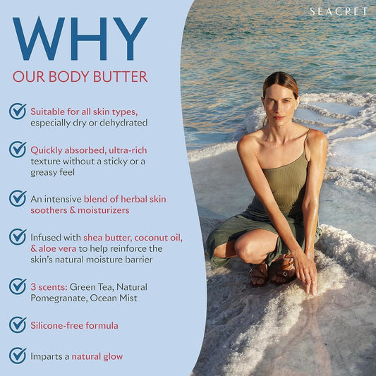 SEACRET Minerals Body Butter Dead Sea minerals jar on skin highlights mineral-rich formula