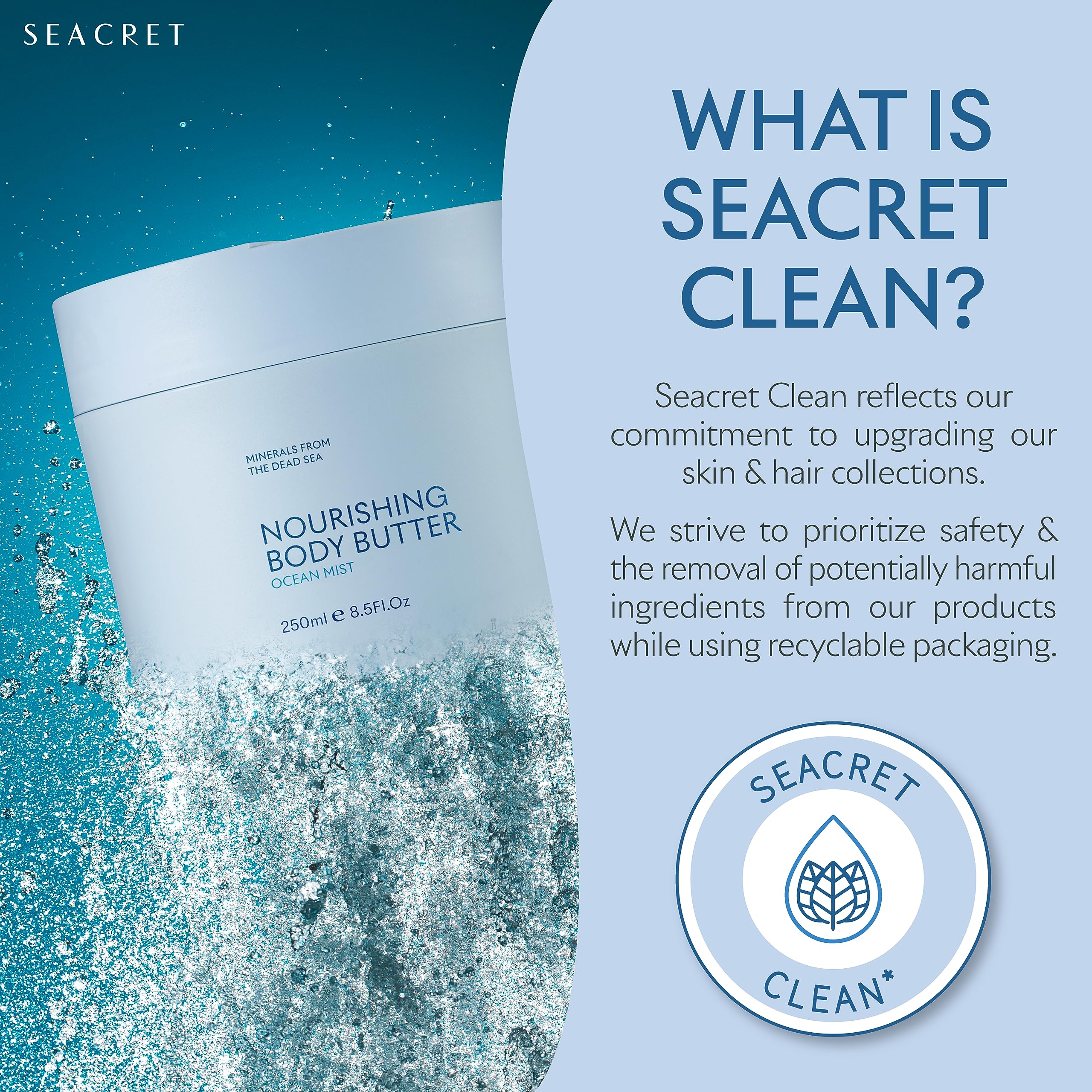 Rich shea and cocoa butter formula in SEACRET body butter
