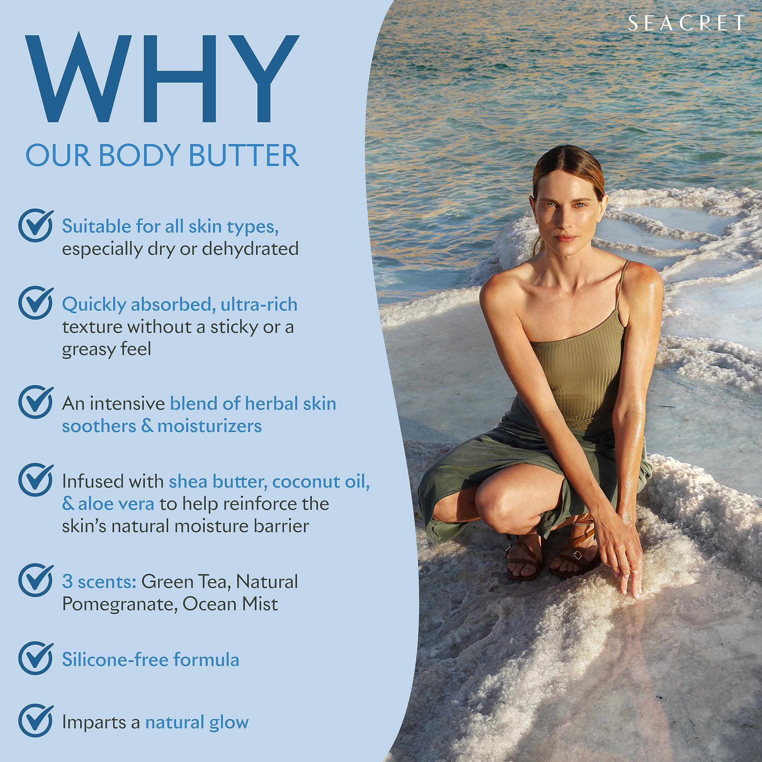 Texture close-up of SEACRET body butter melt for dry skin relief