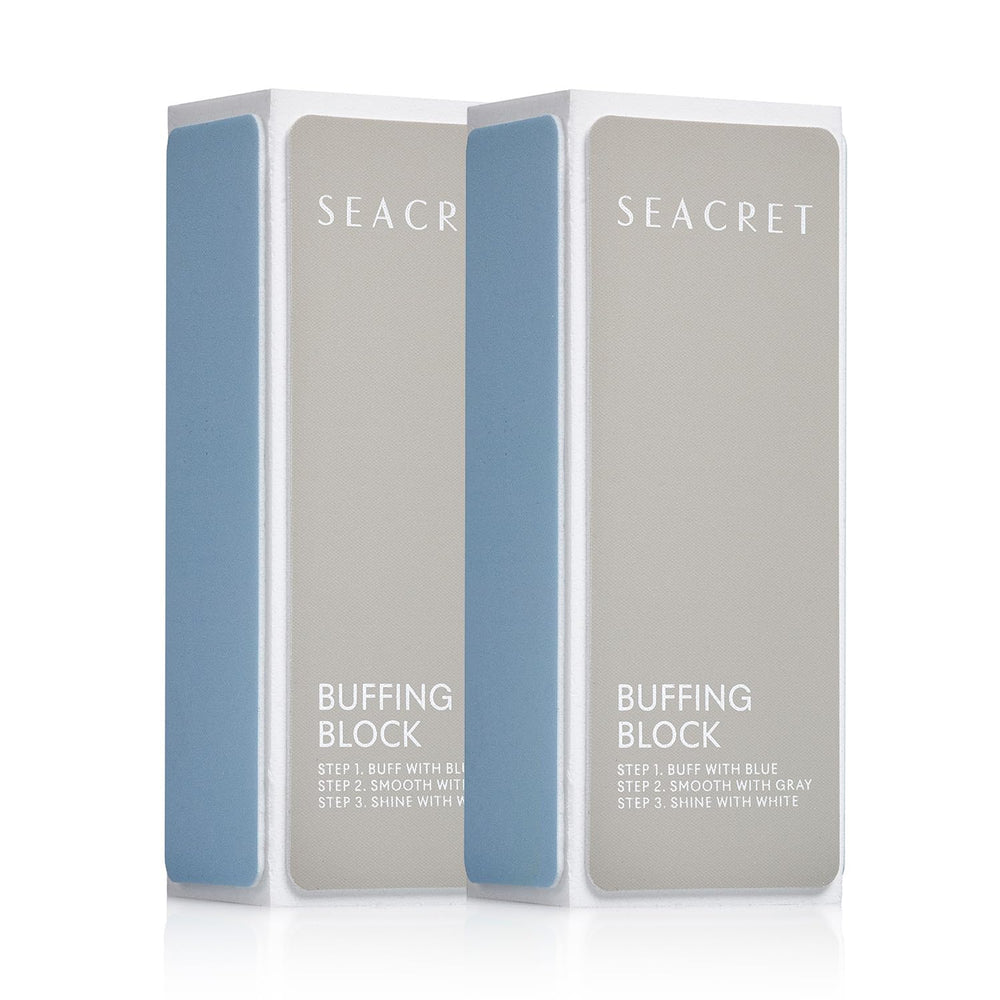 SEACRET Minerals Professional Nail Buffer Block front view showing compact design for at-home use and shine
