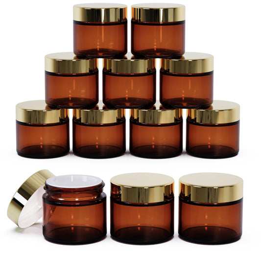Seafulee 12-pack amber glass jars with lids for travel and storage