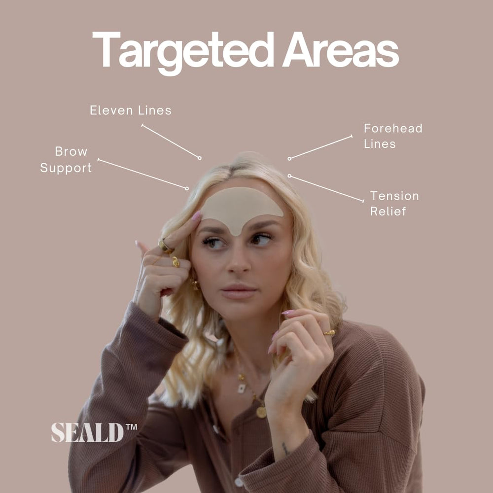 SEALD forehead tape applied on the forehead at night may smooth lines.