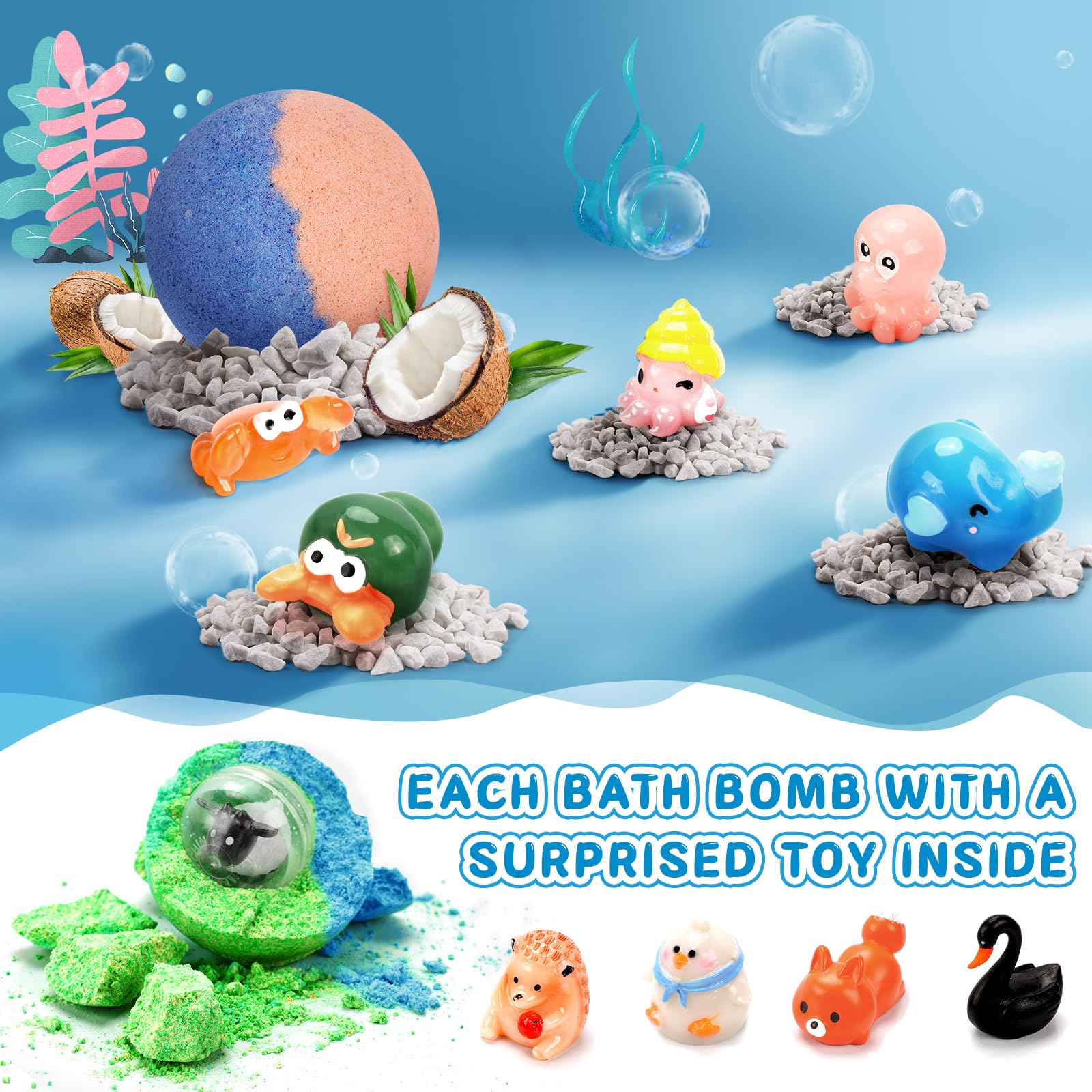 SeasonBliss colorful two-tone bombs unleash vivid color and soothing scents during tub play.