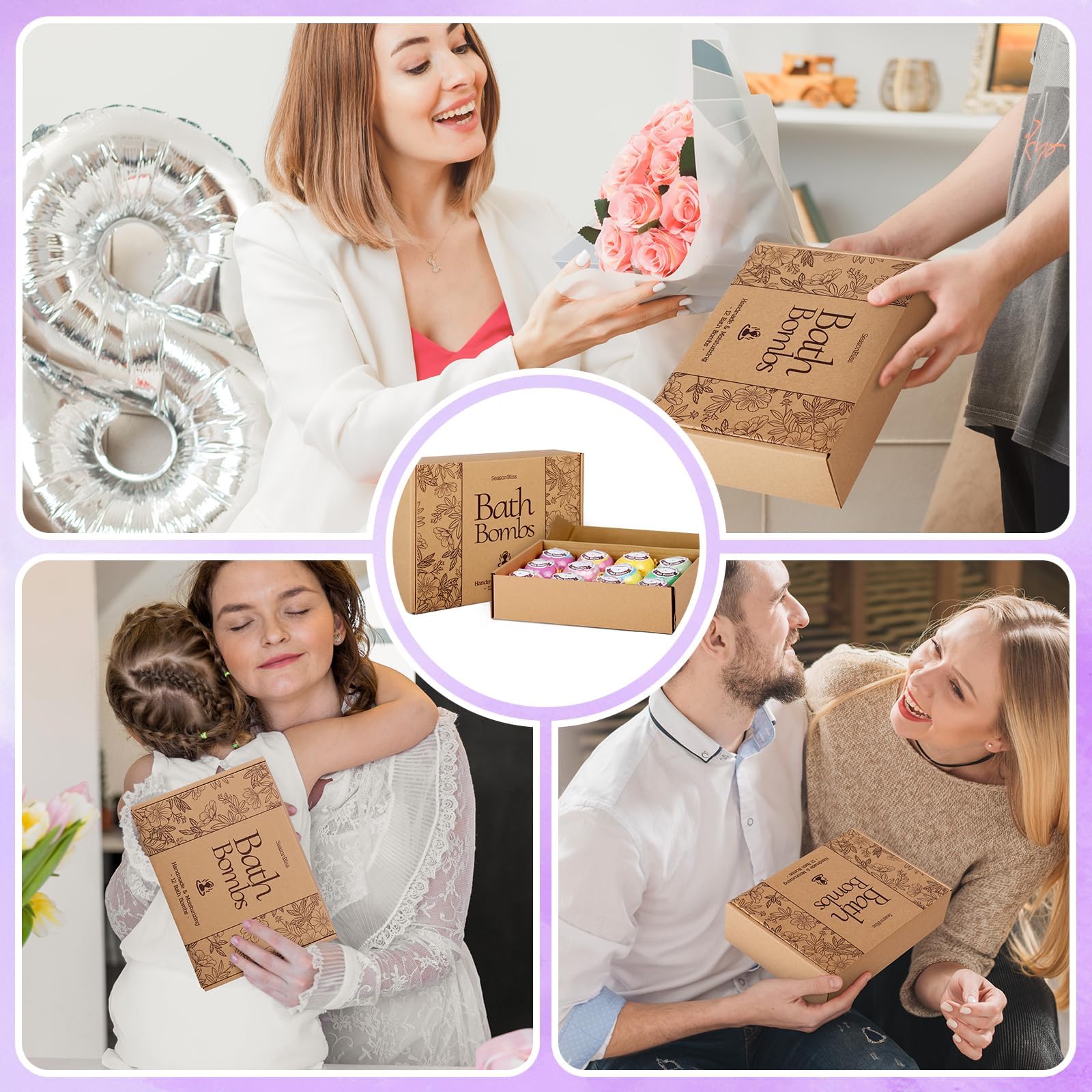 SeasonBliss ingredients label, safe, Shea butter enriched bath bombs.