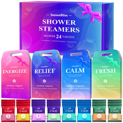 SeasonBliss 24-pack box of shower steamers, ideal for gifting or travel