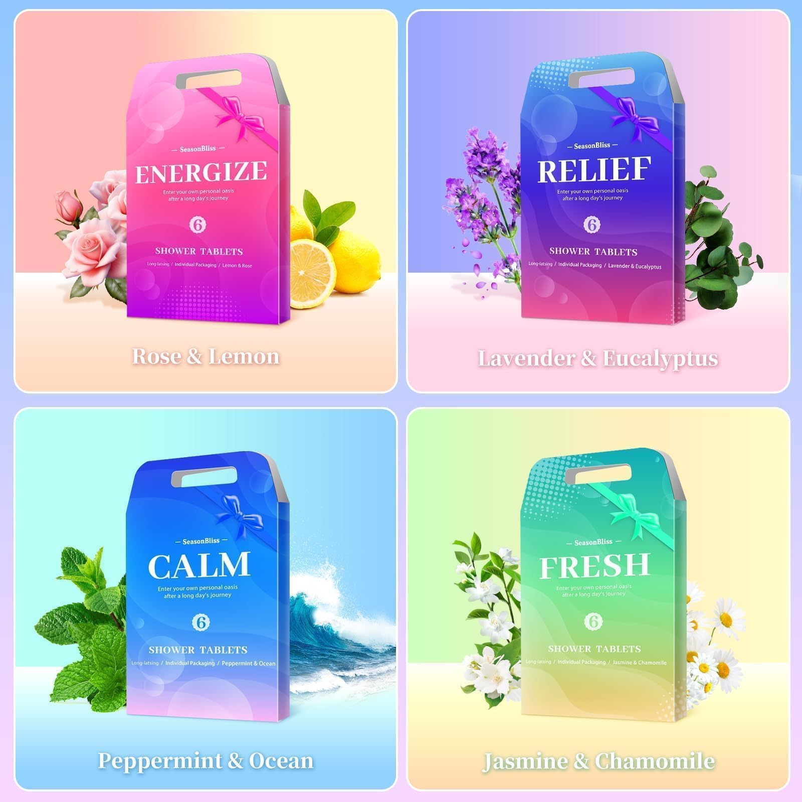 SeasonBliss individually wrapped shower steamers preserved for freshness on the go