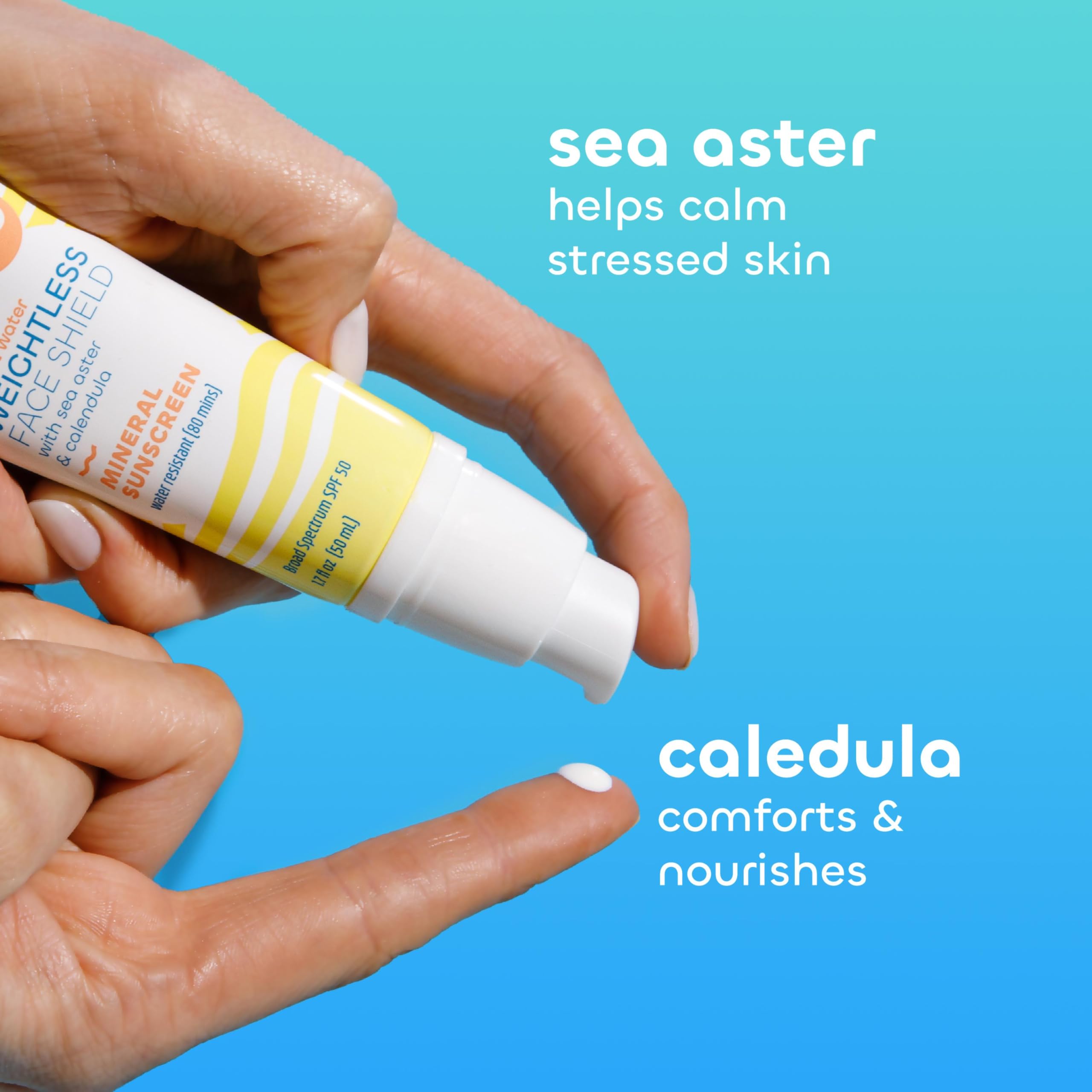 Applying Weightless Face Shield before sun exposure for hydration and protection