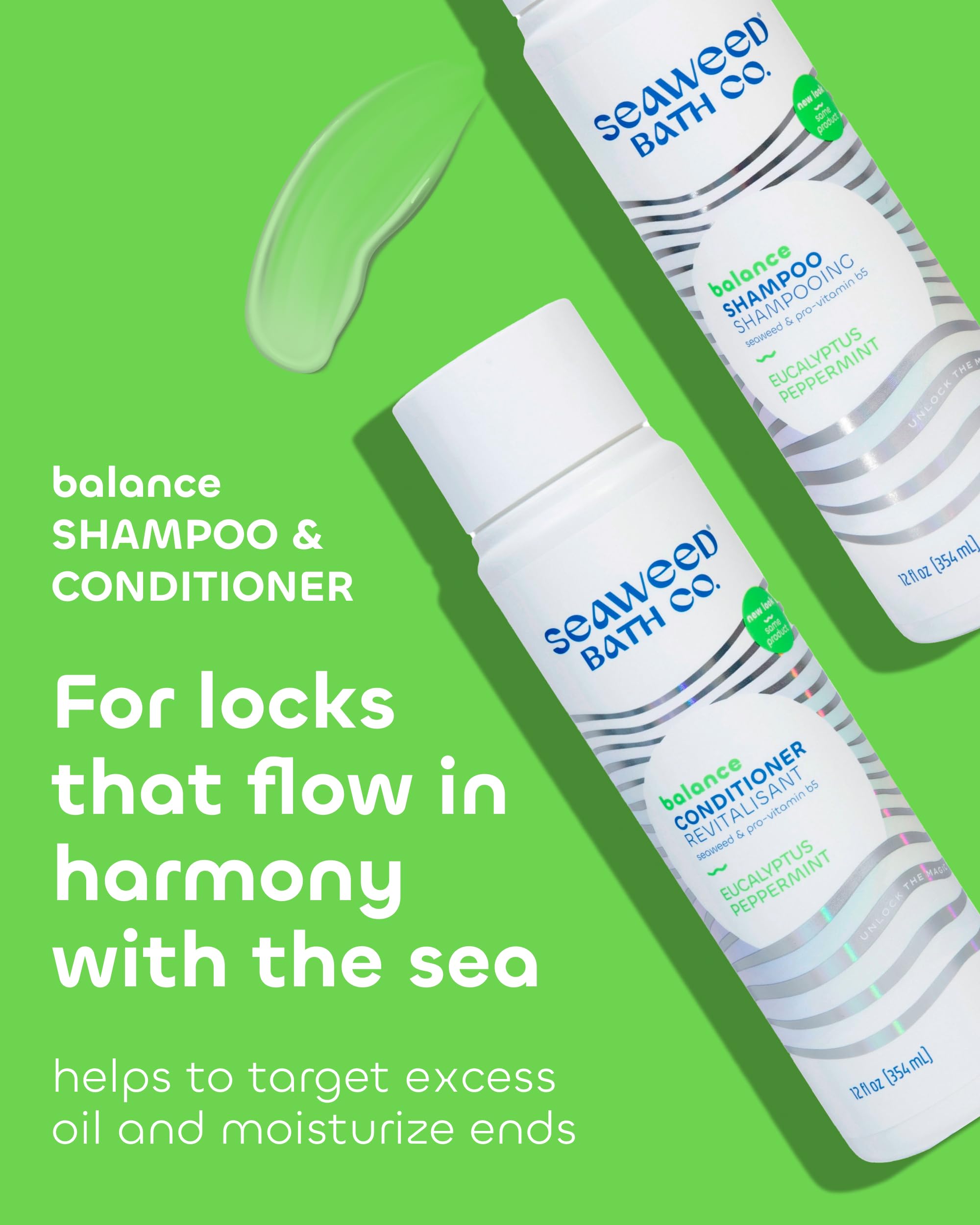 The Seaweed Bath Co. Balance conditioner bottle for softer, shinier hair.
